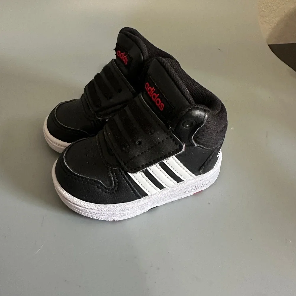 Adidas Hoops 2.0 Mid Toddler Sneakers Black White Red H01064 Size 4K